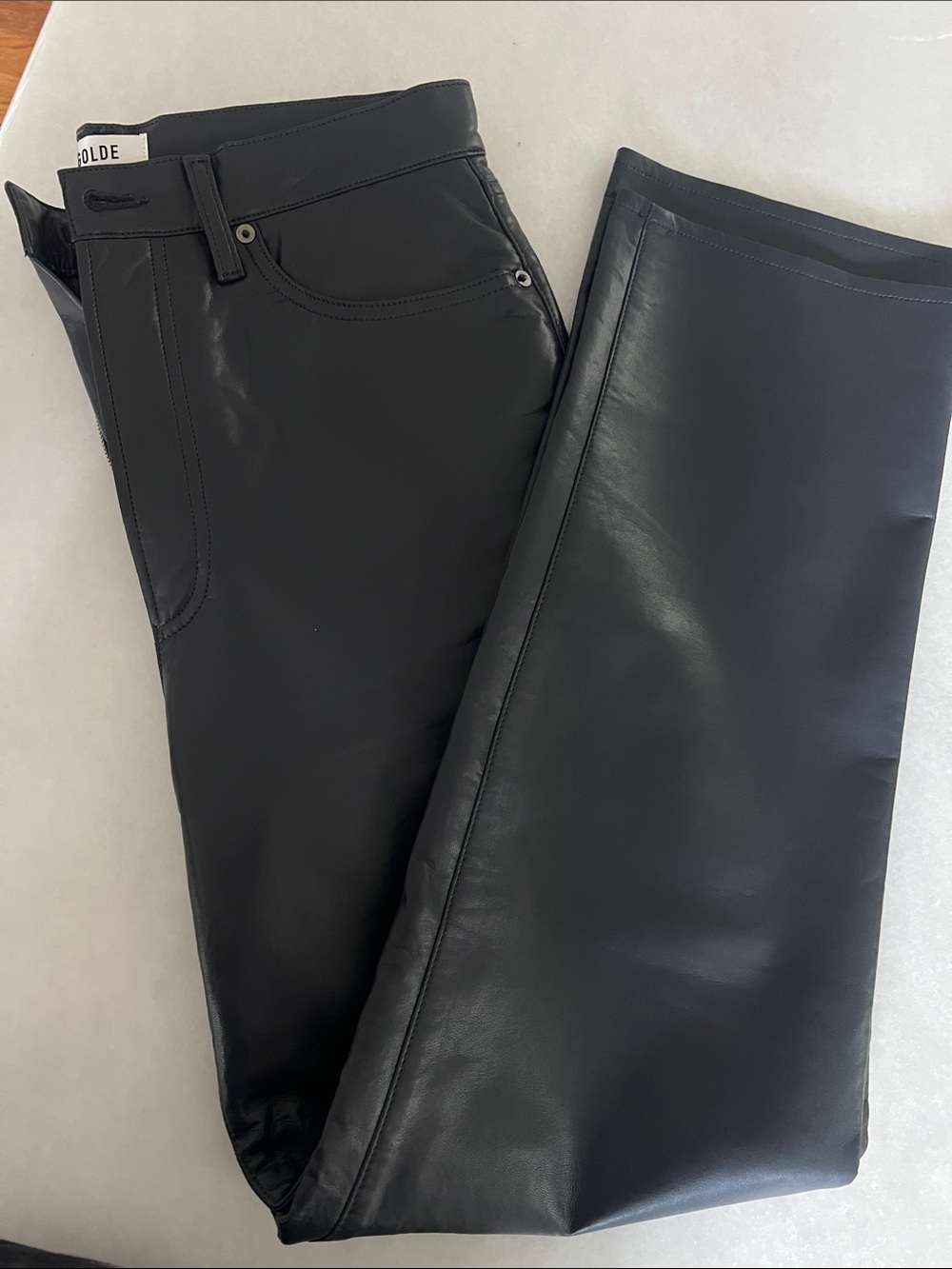 Agolde Black Faux Leather Straight-Leg Pants